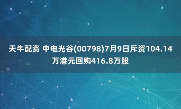 天牛配资 中电光谷(00798)7月9日斥资104.14万港元回购416.8万股