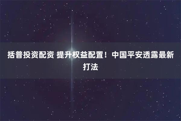 括普投资配资 提升权益配置！中国平安透露最新打法